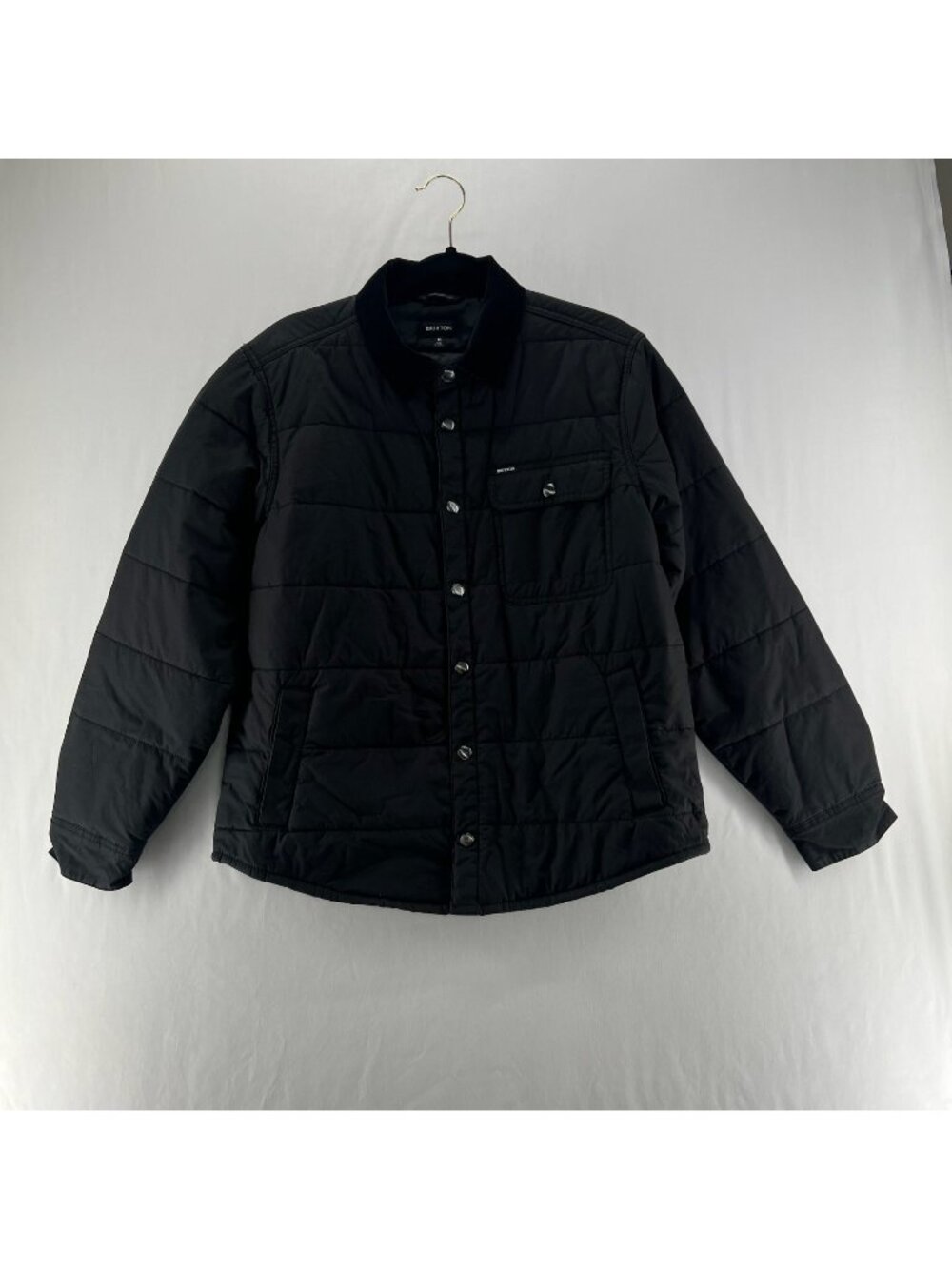 Brixton Cass Quilted Jacket Mens S Corduroy Collar Snap Front Utility Coat Black
